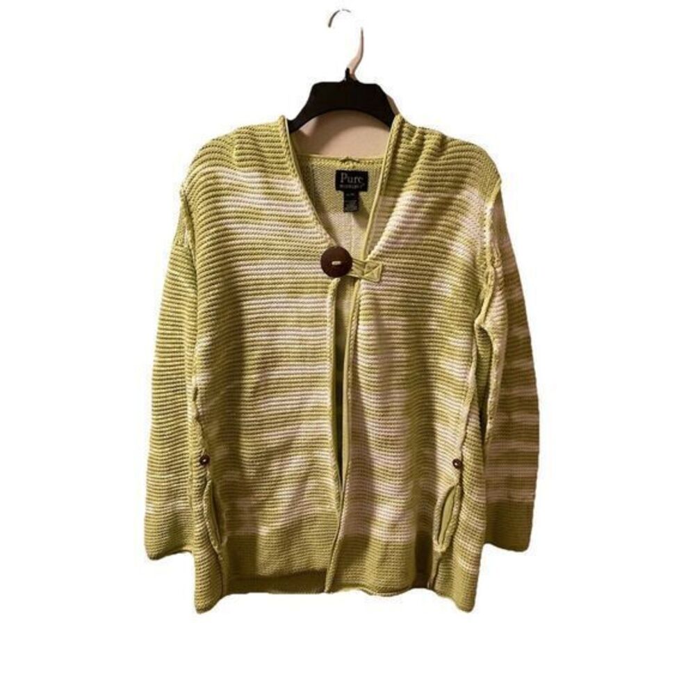 Pure Handknit Cardigan Sweater Tie‎ Dye Chunky Size L/XL Green Hooded Cotton